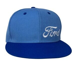 Ford Embroidered Script Logo Snapback Hat Blue Adjustable Retro Cap